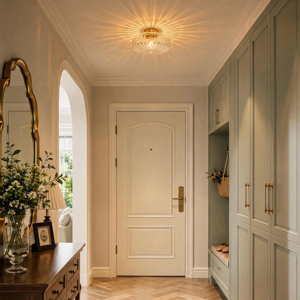 Thehouselights-Clear Glass Round Semi Flush Mount-Ceiling Light-1-Light-