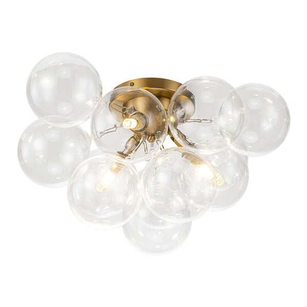 Thehouselights-Cluster Clear Glass Bubble Semi Flush Chandelier-Ceiling Light-Brass-