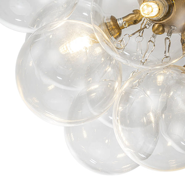 Thehouselights-Cluster Clear Glass Bubble Semi Flush Chandelier-Ceiling Light-Brass-