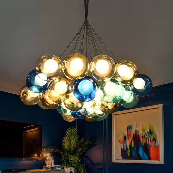 Thehouselights-Cluster Glass Ball Pendant Lights with Multi-Color Globes-Pendant-Blue Tone-12 Globes