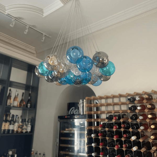 Thehouselights - Cluster Glass Ball Pendant Lights with Multi - Color Globes - Pendant - Yellow Tone - 12 Globes
