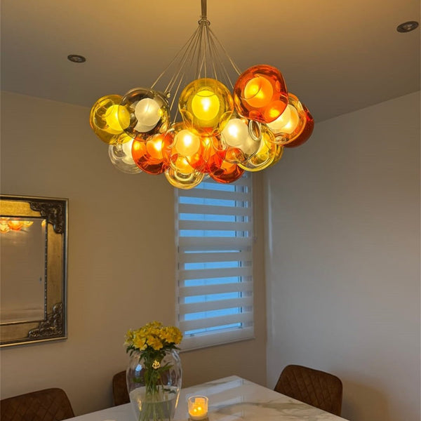 Thehouselights - Cluster Glass Ball Pendant Lights with Multi - Color Globes - Pendant - Yellow Tone - 19 Globes