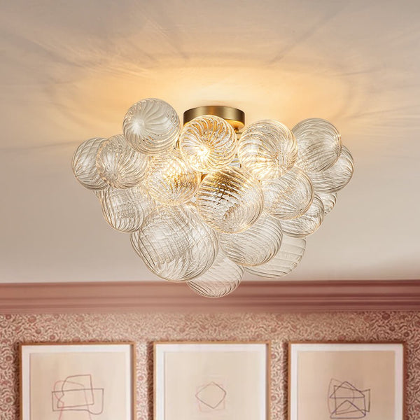 Thehouselights-Cluster Glass Bubble Semi Flush Chandelier-Ceiling Light-Nickel-