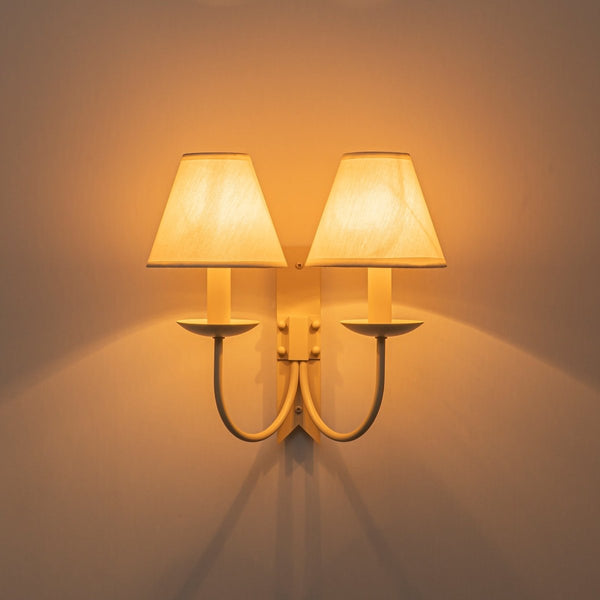 Thehouselights-Cottage Fabric Cone Shade Wall Sconce-Wall Lights-2-Light-