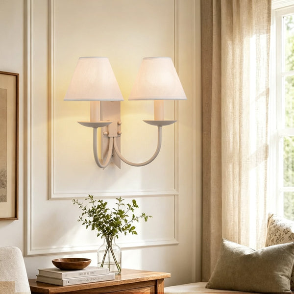 Thehouselights-Cottage Fabric Cone Shade Wall Sconce-Wall Lights-2-Light-