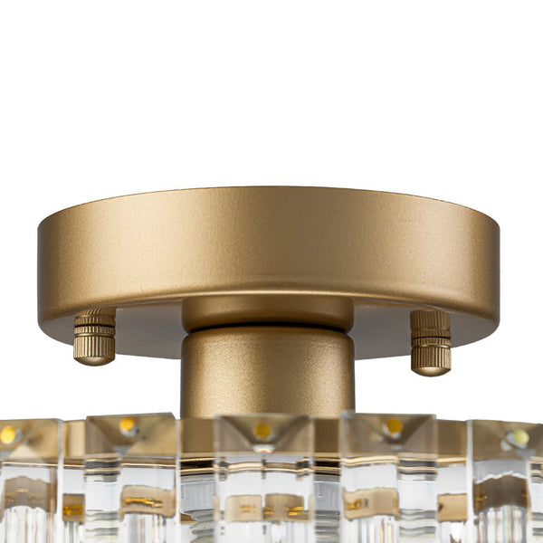 Thehouselights - Crystal Drum Brass Flush Mount Chandelier - Ceiling Light - Brass - 