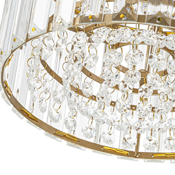 Thehouselights - Crystal Drum Brass Flush Mount Chandelier - Ceiling Light - Brass - 