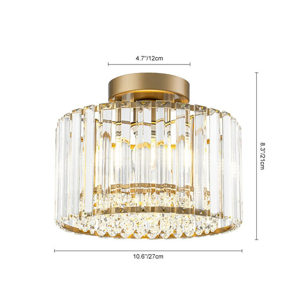 Thehouselights - Crystal Drum Brass Flush Mount Chandelier - Ceiling Light - Brass - 