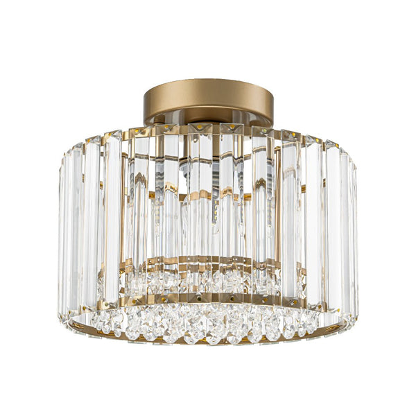 Thehouselights - Crystal Drum Brass Flush Mount Chandelier - Ceiling Light - Brass - 