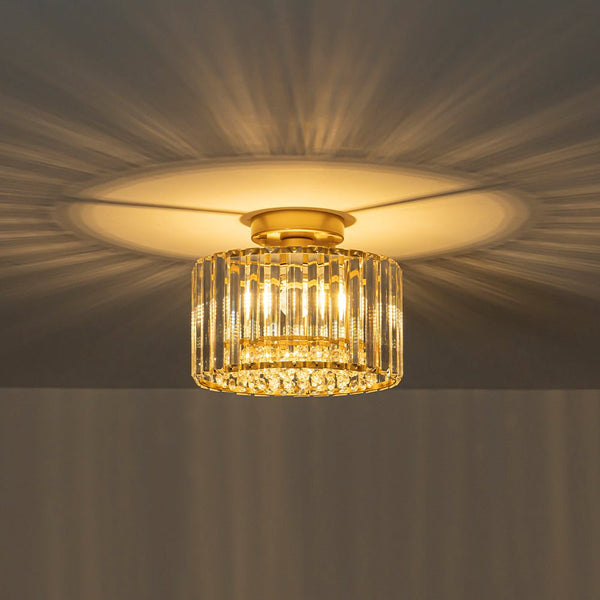 Thehouselights - Crystal Drum Brass Flush Mount Chandelier - Ceiling Light - Brass - 