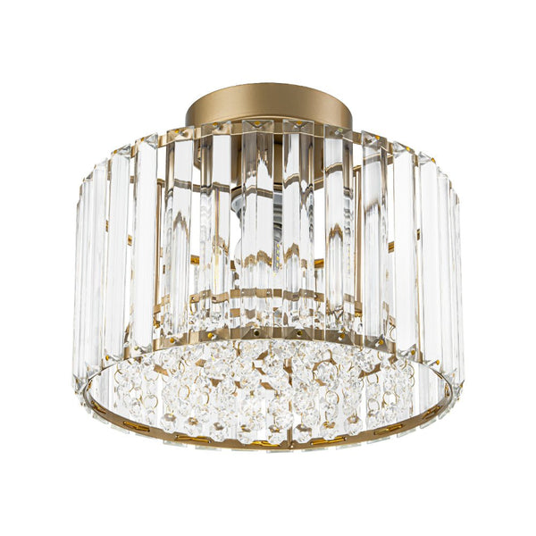Thehouselights - Crystal Drum Brass Flush Mount Chandelier - Ceiling Light - Brass - 