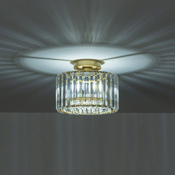 Thehouselights - Crystal Drum Brass Flush Mount Chandelier - Ceiling Light - Brass - 