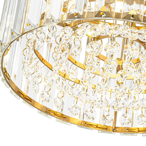 Thehouselights - Crystal Drum Brass Flush Mount Chandelier - Ceiling Light - Brass - 