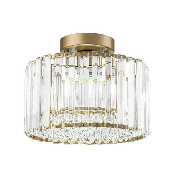 Thehouselights - Crystal Drum Brass Flush Mount Chandelier - Ceiling Light - Brass - 