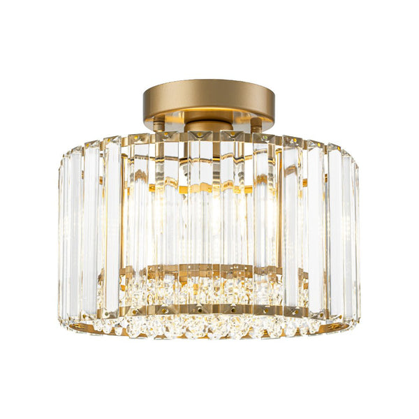 Thehouselights - Crystal Drum Brass Flush Mount Chandelier - Ceiling Light - Brass - 