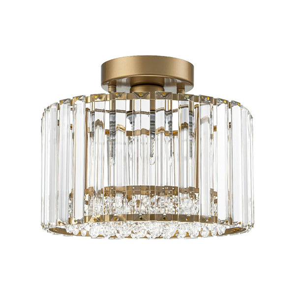 Thehouselights - Crystal Drum Brass Flush Mount Chandelier - Ceiling Light - Brass - 