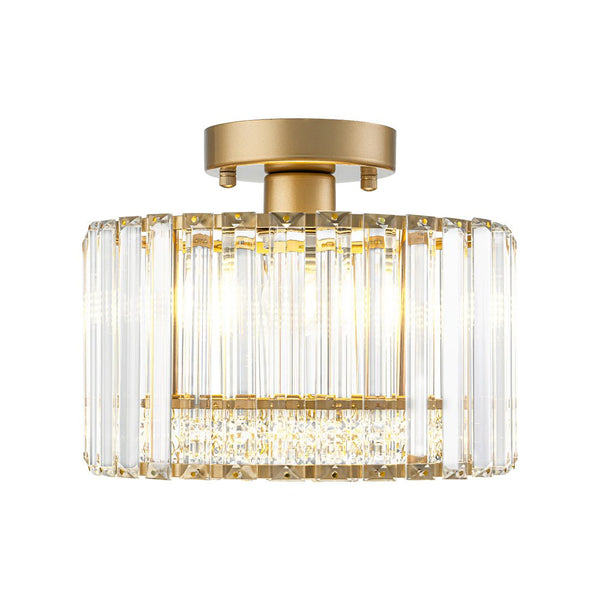 Thehouselights - Crystal Drum Brass Flush Mount Chandelier - Ceiling Light - Brass - 