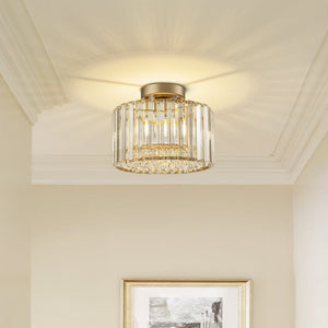 Thehouselights - Crystal Drum Brass Flush Mount Chandelier - Ceiling Light - Brass - 
