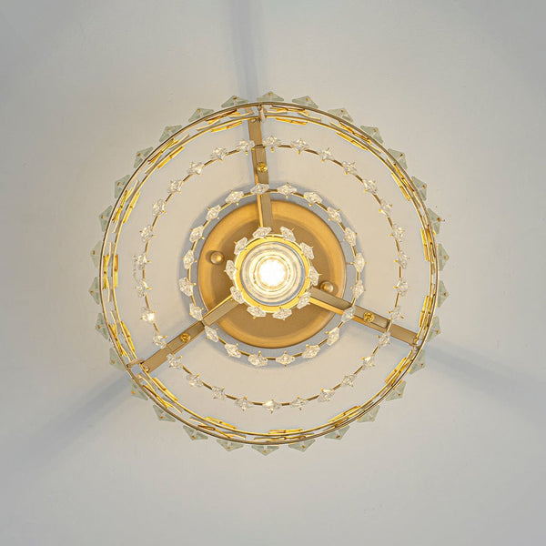 Thehouselights - Crystal Drum Brass Flush Mount Chandelier - Ceiling Light - Brass - 