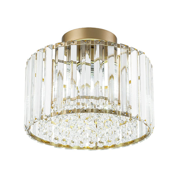 Thehouselights - Crystal Drum Brass Flush Mount Chandelier - Ceiling Light - Brass - 