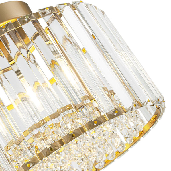 Thehouselights - Crystal Drum Brass Flush Mount Chandelier - Ceiling Light - Brass - 