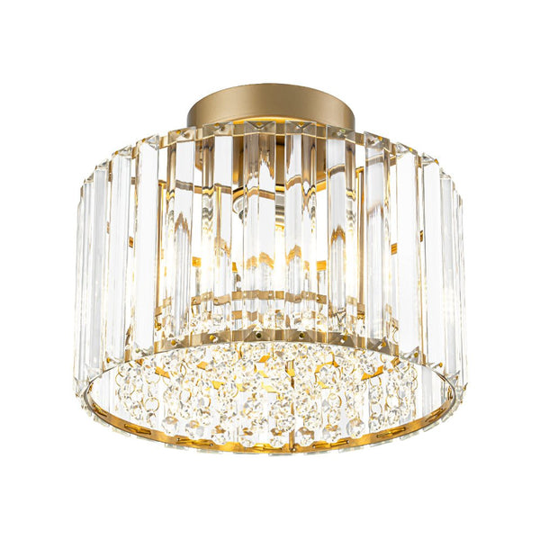 Thehouselights - Crystal Drum Brass Flush Mount Chandelier - Ceiling Light - Brass - 