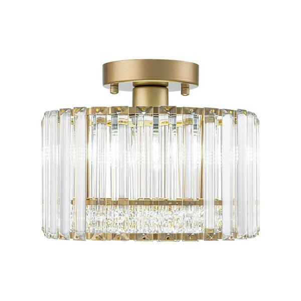 Thehouselights - Crystal Drum Brass Flush Mount Chandelier - Ceiling Light - Brass - 