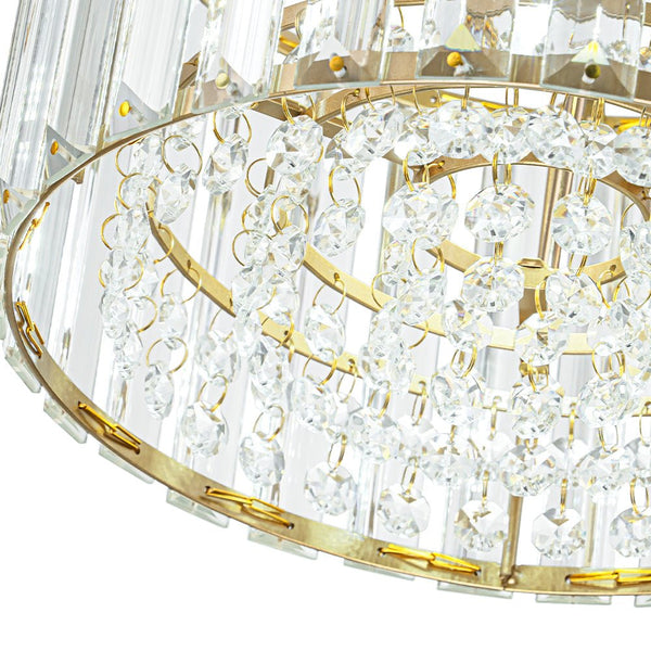 Thehouselights - Crystal Drum Brass Flush Mount Chandelier - Ceiling Light - Brass - 