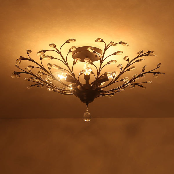 Thehouselights - Crystal Glass Sputnik Branching Semi Flush Chandelier - Chandelier - Black - 