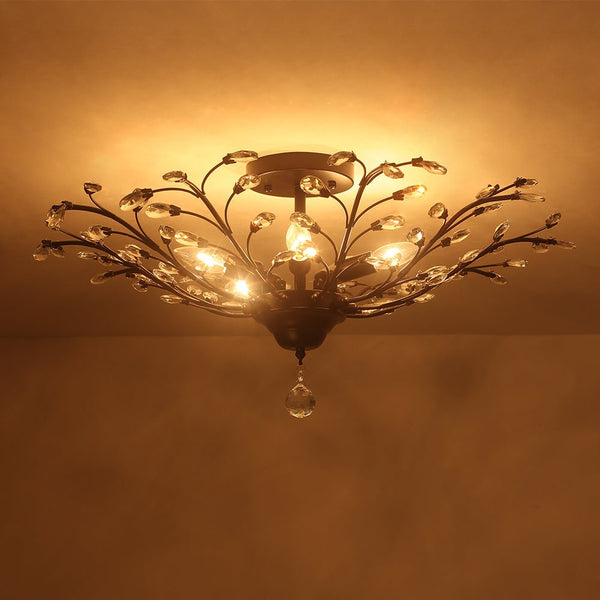 Thehouselights - Crystal Glass Sputnik Branching Semi Flush Chandelier - Chandelier - Black - 
