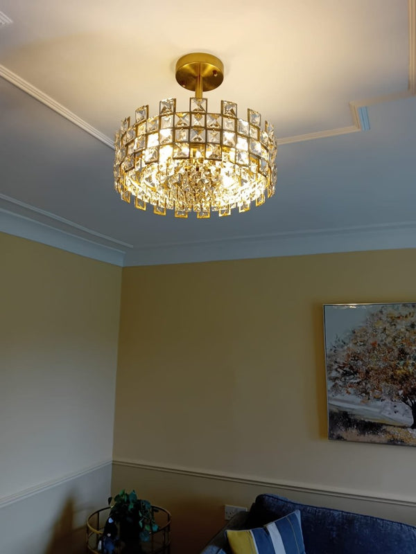 Thehouselights - Crystal Semi Flush Mount - Ceiling Light - Brass - 