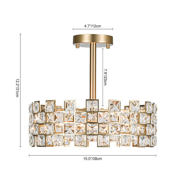 Thehouselights - Crystal Semi Flush Mount - Ceiling Light - Brass - 