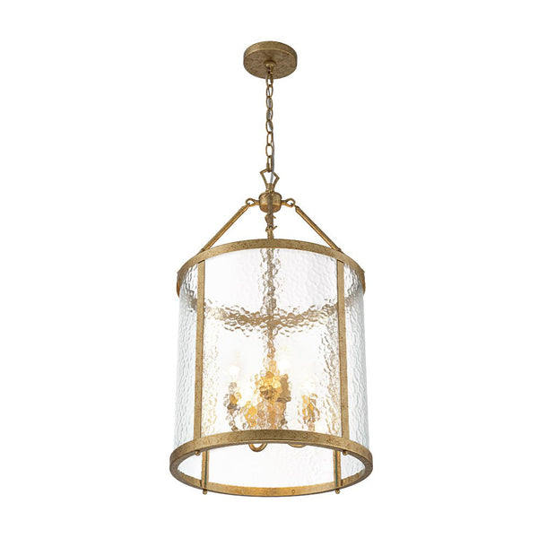 Thehouselights - Cylinder Lantern Ice Glass Chandelier Pendant Light - Pendant - Distressed Gold - 