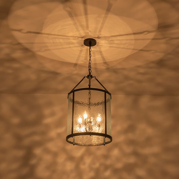 Thehouselights - Cylinder Lantern Ice Glass Chandelier Pendant Light - Pendant - Distressed Gold - 