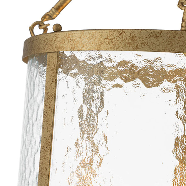 Thehouselights - Cylinder Lantern Ice Glass Chandelier Pendant Light - Pendant - Distressed Gold - 