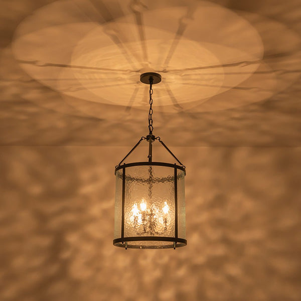 Thehouselights - Cylinder Lantern Ice Glass Chandelier Pendant Light - Pendant - Distressed Gold - 
