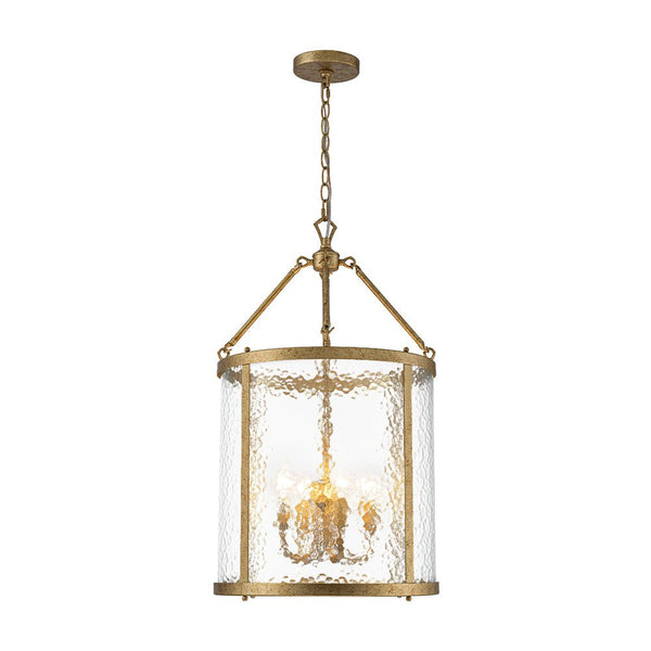 Thehouselights - Cylinder Lantern Ice Glass Chandelier Pendant Light - Pendant - Distressed Gold - 