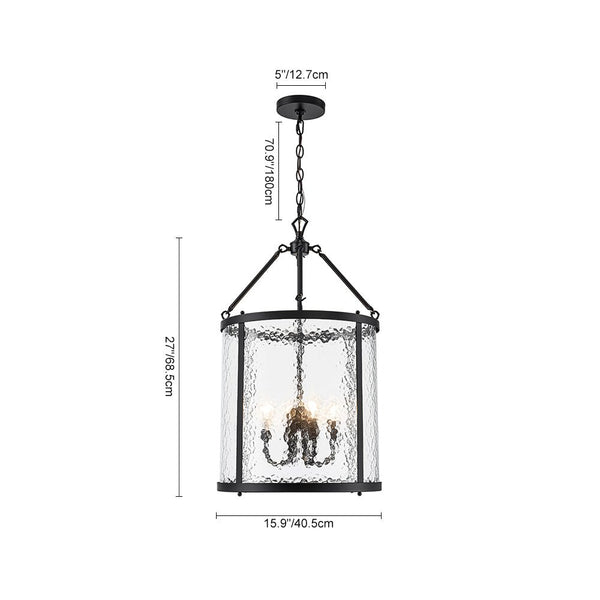 Thehouselights - Cylinder Lantern Ice Glass Chandelier Pendant Light - Pendant - Distressed Gold - 