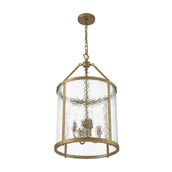 Thehouselights - Cylinder Lantern Ice Glass Chandelier Pendant Light - Pendant - Distressed Gold - 