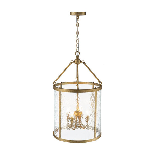 Thehouselights - Cylinder Lantern Ice Glass Chandelier Pendant Light - Pendant - Distressed Gold - 