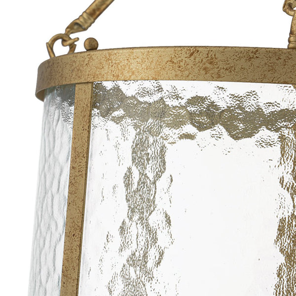 Thehouselights - Cylinder Lantern Ice Glass Chandelier Pendant Light - Pendant - Distressed Gold - 