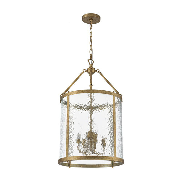 Thehouselights - Cylinder Lantern Ice Glass Chandelier Pendant Light - Pendant - Distressed Gold - 