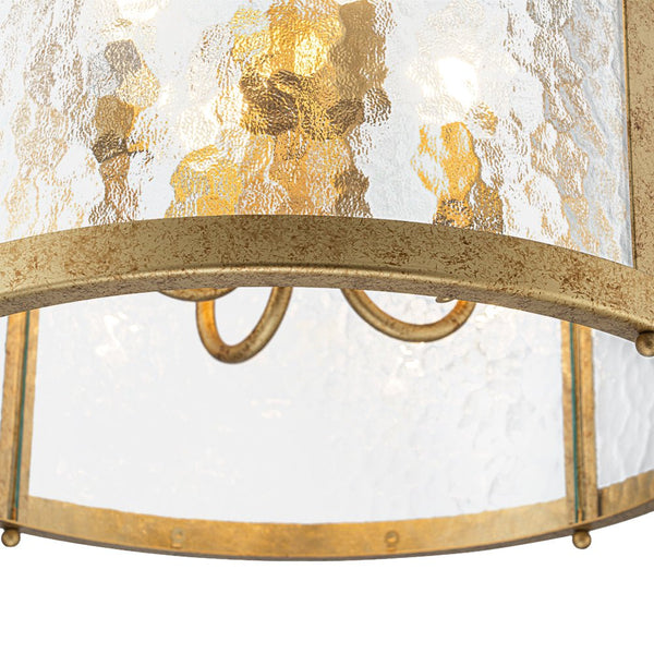 Thehouselights - Cylinder Lantern Ice Glass Chandelier Pendant Light - Pendant - Distressed Gold - 