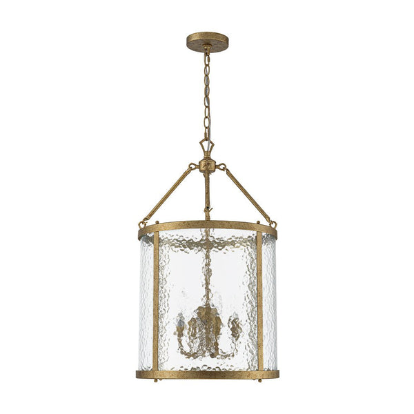 Thehouselights - Cylinder Lantern Ice Glass Chandelier Pendant Light - Pendant - Distressed Gold - 