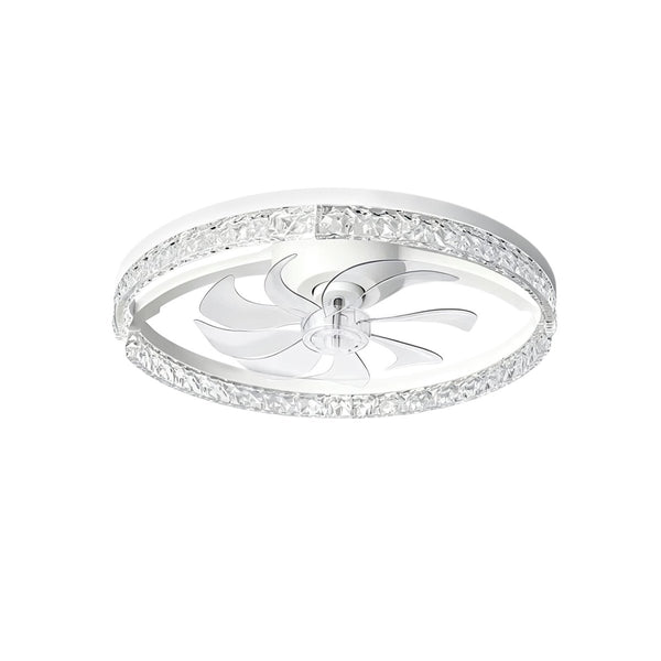 Thehouselights-Dimmable Bedroom Crystal Glass Flush Mount Ceiling Fan with Light-Ceiling Light-White-