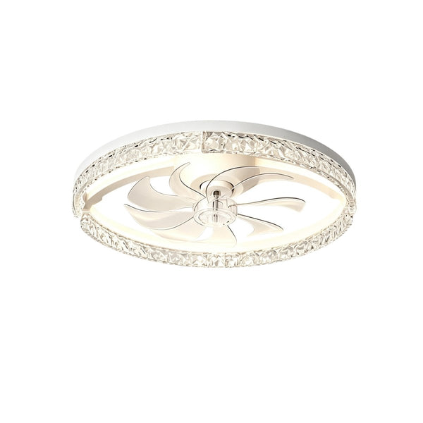Thehouselights-Dimmable Bedroom Crystal Glass Flush Mount Ceiling Fan with Light-Ceiling Light-White-