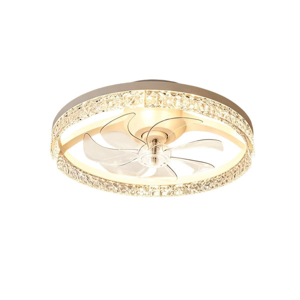 Thehouselights-Dimmable Bedroom Crystal Glass Flush Mount Ceiling Fan with Light-Ceiling Light-White-