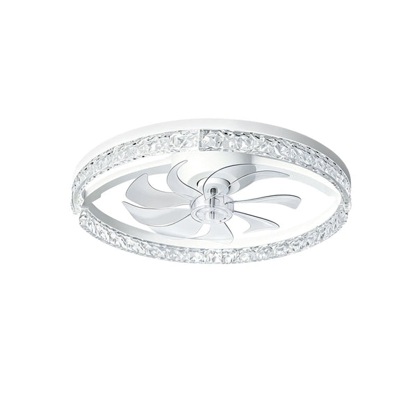 Thehouselights-Dimmable Bedroom Crystal Glass Flush Mount Ceiling Fan with Light-Ceiling Light-White-