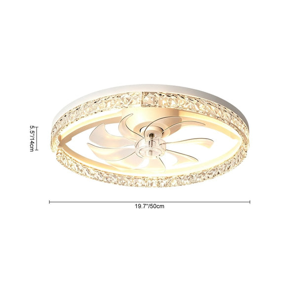 Thehouselights-Dimmable Bedroom Crystal Glass Flush Mount Ceiling Fan with Light-Ceiling Light-White-