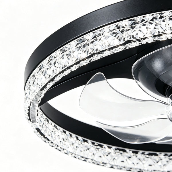 Thehouselights-Dimmable Bedroom Crystal Glass Flush Mount Ceiling Fan with Light-Ceiling Light-White-